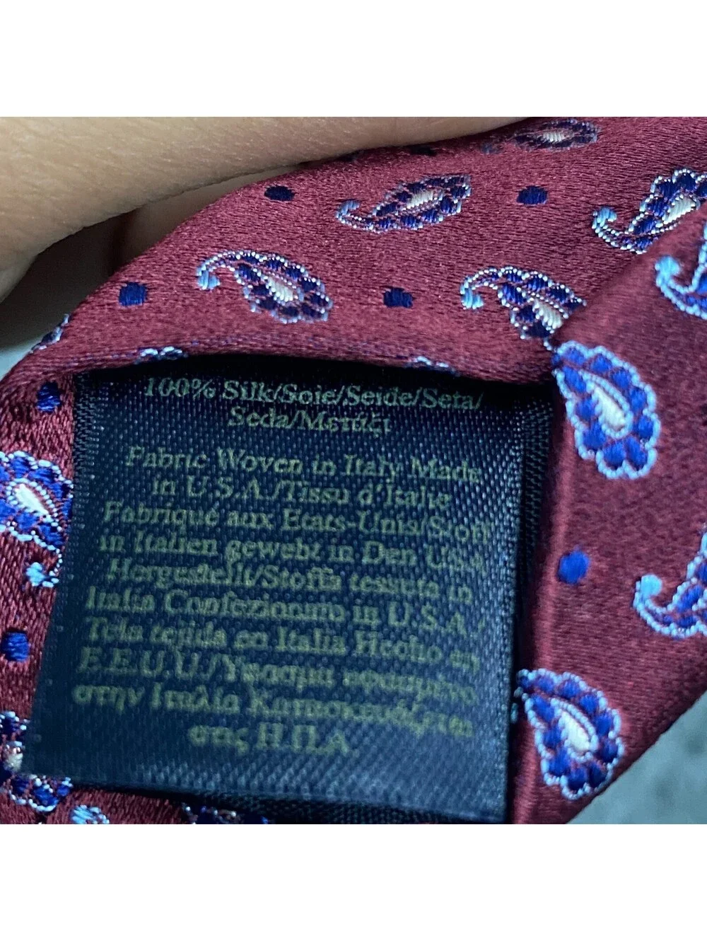 Brooks Brothers Paisley Necktie Maroon Blue Silk Tie Makers Merchants USA Italy